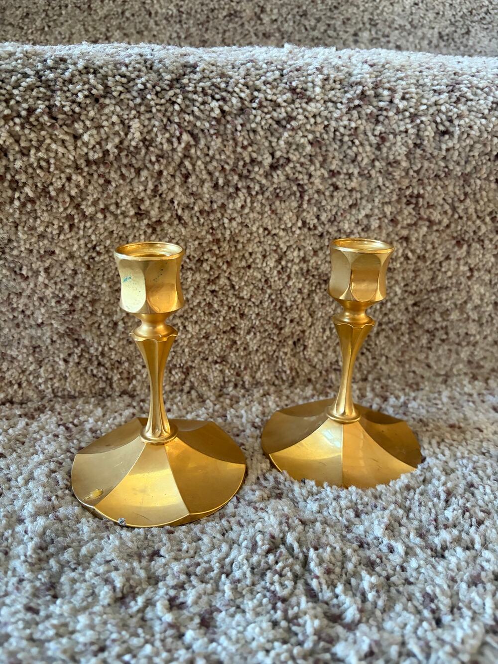 Vintage Irvinware gold short candle sticks